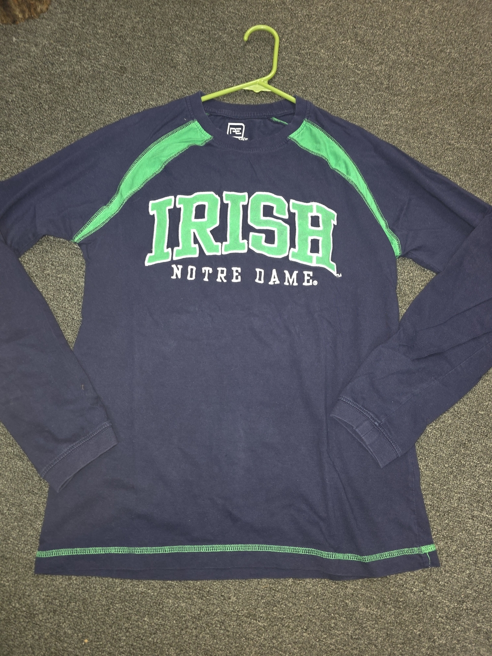 Pro Edge Navy & Green Notre Dame IRISH Long Sleeve Tee